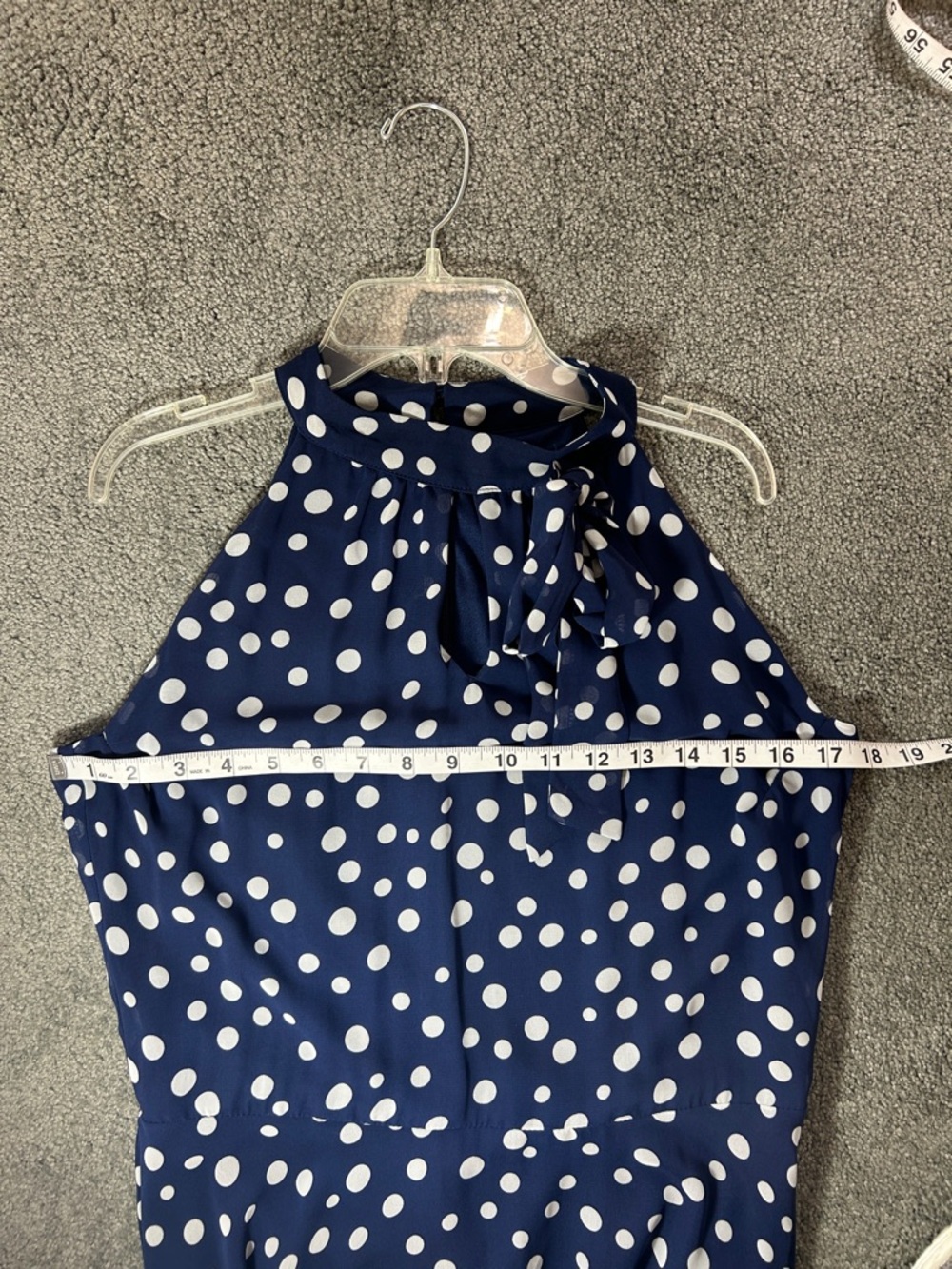 Tahari Navy Blue and White Polka Dot Sleeveless Halter Maxi Dress, High-Low, 8 - Picture 9 of 12